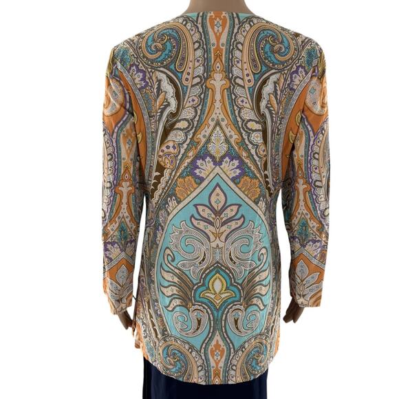 J. McLaughlin Orange Paisley Damask V Neck Tunic Top - Picture 6 of 8